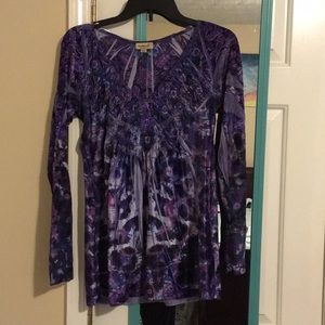 boutique velvet soft purple boho long sleeve top size Small